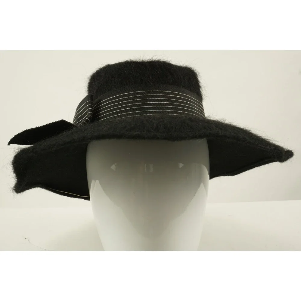 Vintage 1940s-50s Mahara Mohair Wool Bow Fedora Hat Black Union‎ Made in USA 6